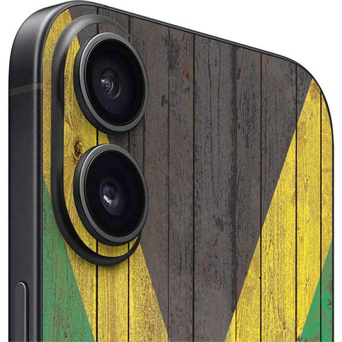 Jamaican Flag Dark Wood iPhone 16 Plus Skin